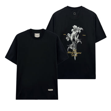 WOOYOUNGMI ブラックフラワーバックロゴ半袖Tシャツ 157345515