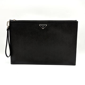 Prada Saffiano Triangle Logo Clutch Bag Black 157350797