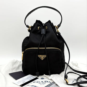 Prada Triangle Logo Nylon Bucket Bag Black 1BH038 157351197