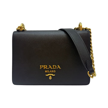 PRADA Saffiano-Leder Ketten-Umhängetasche Schwarz Gold 1BD133 157386636