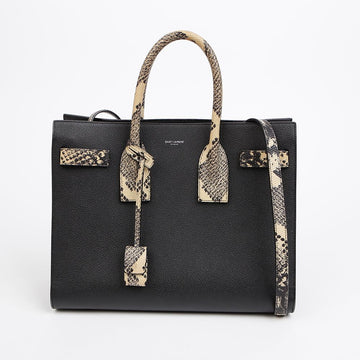 SAINT LAURENT スモールレザーパイソンパターンショルダートートバッグブラック 157115332