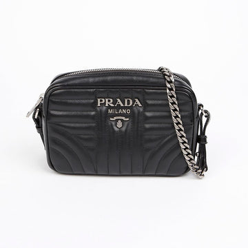 Prada Diagram Leather Chain Crossbody Bag Black Silver 157204191