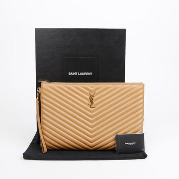 SAINT LAURENT ベージュ レザー マトラッセ クラッチ 157299220