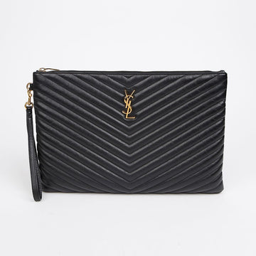 Saint Laurent Cassandra Matelassé Quilted Leather Document Holder Black with Gold 157300073