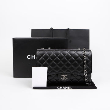 CHANEL Classic Large Caviar Skin Shoulder Bag Black Silver 157314068