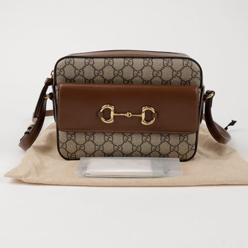 Gucci Horsebit 1955 Small Leather GG Supreme Canvas Shoulder Crossbody Bag Brown 157120813