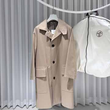 Hermes Cotton Long Coat Beige 48 157399009 [P]