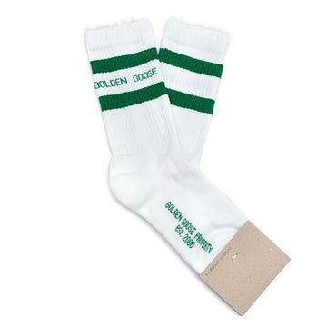 GOLDEN GOOSE Distressed Finish Grün Gestreifte Logo Baumwollsocken 30498356