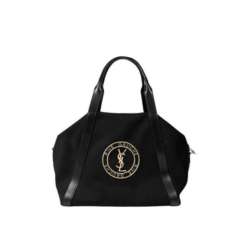 SAINT LAURENT Canvas Rive Gauche gestickte Logo Bowling Schultertasche Tote Bag Schwarz 774048 157403445