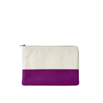 CELINE ロゴバイカラー2トーンカーフスキンレザークラッチバッグポーチホワイトパープル 157403480