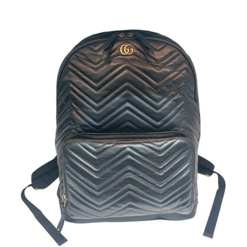 GUCCI Rucksack aus schwarzem gestepptem Leder mit goldenen Details 523405 157405559