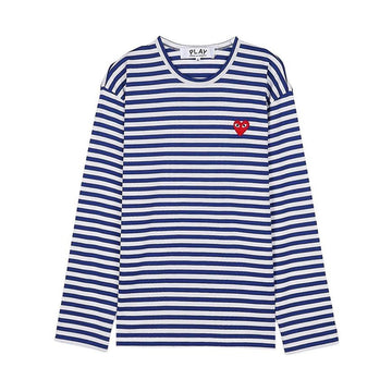 COMME DES GARCONS T164 051 NAVY WHITE SS26 Unisex Red Heart Streifen T-Shirt 157406078