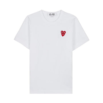 COMME DES GARCONS T-Shirt mit doppeltem Herz-Patch SS26 in Weiß 157406082