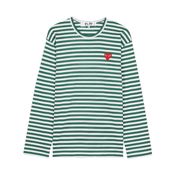 COMME DES GARCONS T164 051 GRÜN WEISS SS26 Unisex Red Heart Streifen T-Shirt 157406086