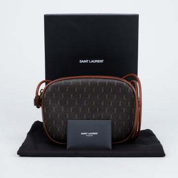 SAINT LAURENT モノグラムキャンバス スモール カメラ クロスバッグ ブラウン 157201604