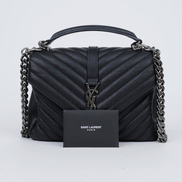 SAINT LAURENT Medium Schwarze Leder Matelassé College Schultertasche 157229409