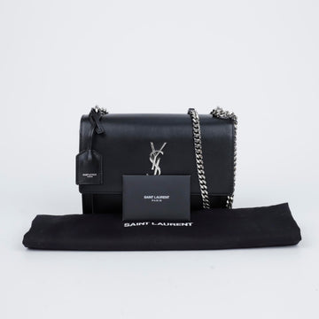 Saint Laurent Sunset Medium Smooth Leather Chain Crossbody Bag Black 157229423