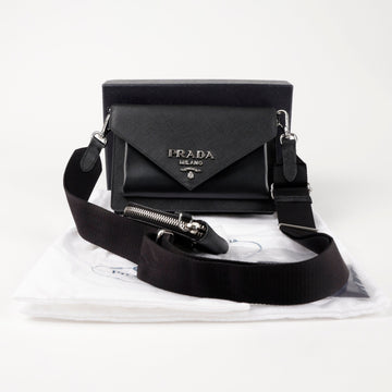 Prada Monochrome Saffiano Leather Shoulder Crossbody Bag Black Silver 157222227