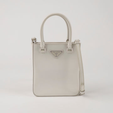 PRADA Dreieck-Logo Kleine Geschmirte Leder Tragetasche Weiß 157229674