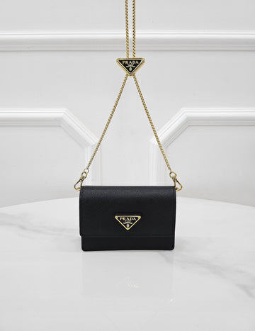 Prada Saffiano Chain Card Case Black 1MR034 157117910 [P]