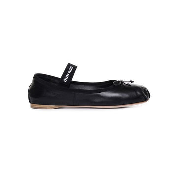 MIU MIU Ballerina Leder Flache Schuhe Schwarz 5F794D XUU F0002 47403978