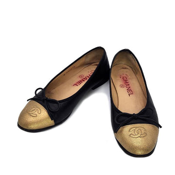 CHANEL Gold Schwarz Bicolor Ballerina Flachschuhe G02819 35.5 157409857