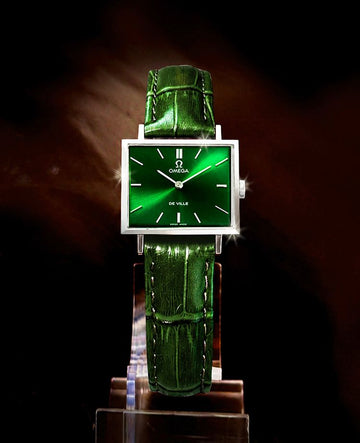 Omega De Ville Square Green Dial Women's Manual Leather Watch 157411078