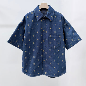 LOUIS VUITTON モノグラムデニム半袖シャツ S+ 157413351