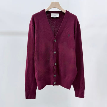 AMI Small Logo Cardigan Burgundy 157413983