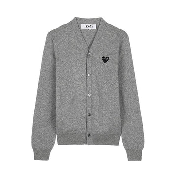 COMME DES GARCONS N024 051 LIGHT GREY Unisex Black Heart Patch Cardigan 157406114 [P]