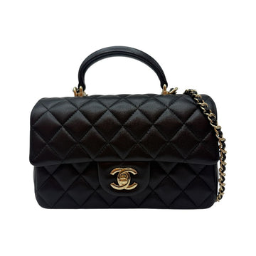 CHANEL New Mini Top Handle Lambskin Flap Bag Black AS2431 157456301
