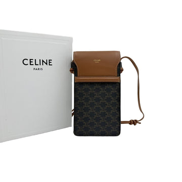 CELINE Trio Canvas Flap Phone Pouch Crossbody Bag tan 157481584