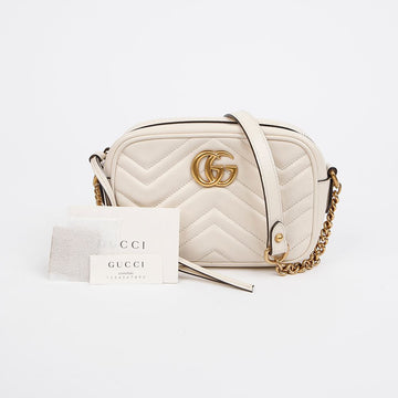 Gucci Mini Size White Leather GG Marmont Matelassé Shoulder Bag 448065 157343864