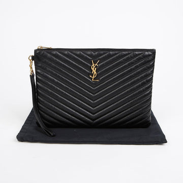 Saint Laurent Cassandra Matelassé Leather Tablet Pouch Black with Gold Hardware 157363845