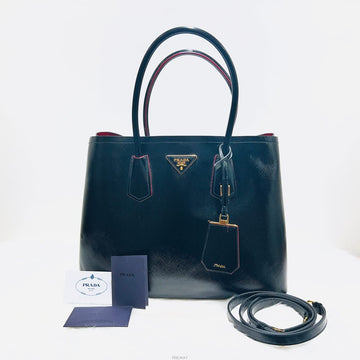 Prada Saffiano Vernice Double Tote Bag with Shoulder Strap B2756T 157521301