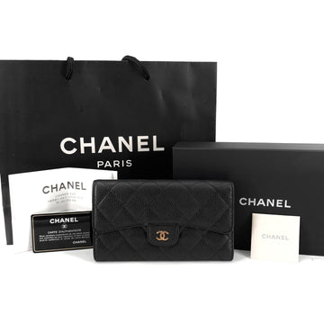 CHANEL Klassische Caviar Geldbörse mit goldener Verschlussklappe 157521825