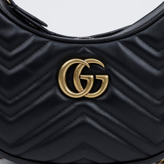 Gucci GG Marmont Half Moon Mini Shoulder Bag Black 156721993