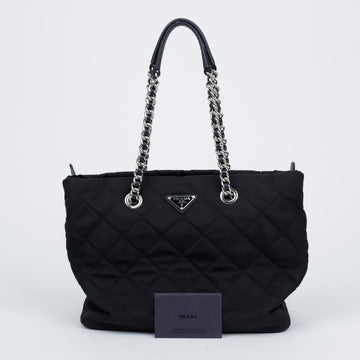PRADA Schwarze Tessuto Stepp-Chain-Tote Tasche 157005416