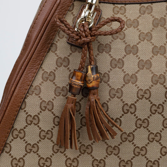 GUCCI Jacquard Canvas Tote Bag mit Bambus-Tassel in Braun 157009993