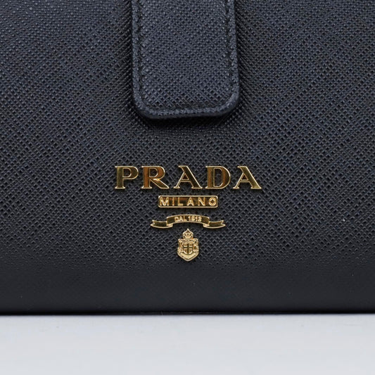 PRADA Große Saffiano Leder Geldbörse Schwarz Hibiskus 157290889