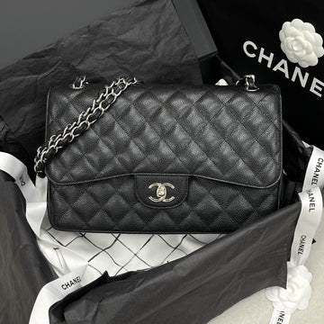 CHANEL Classic Large Flap Bag Schwarz mit Silberner Hardware 157522440