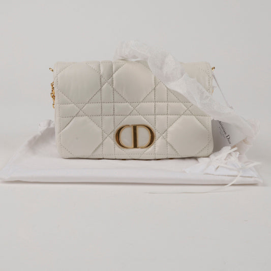 DIOR Karo Macro Cannage Mini Schulter Crossbody Bag Weiß Gold 156714584