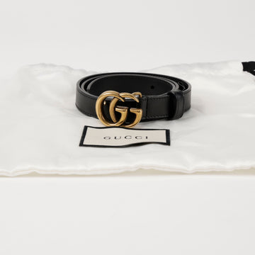 Gucci GG Buckle Leather Belt Black Antique Brass 156720122