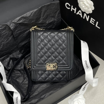 CHANEL Boy Flap Satchel Bag Caviar Schwarz Gold AS0130 157522912