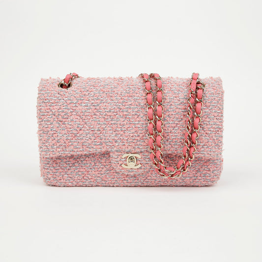 CHANEL Pink Tweed Classic Flap Chain Shoulder Bag A01112 157343796 [P]