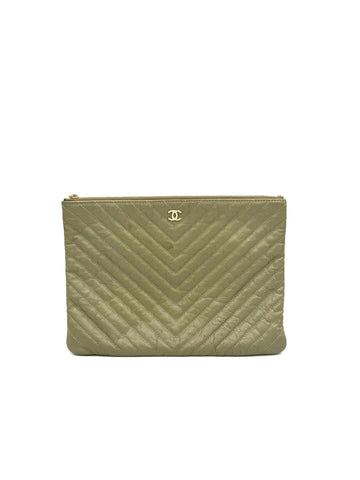 CHANEL Chevron Clutch Medium Khaki 157523283