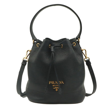 Prada Black Vitello Daino Gold Lettering Logo Bucket Bag 2WAY (Built-in Chip) 1BE018 157523554