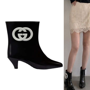 GUCCI Interlocking G glänzende Gummistiefeletten schwarz 724458 9AADV 1092 157523770