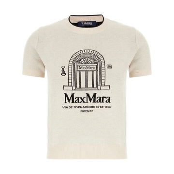 MaxMara Embroidered Wool Short Sleeve Knit Ecru 2619361191 020 153855873 [P]