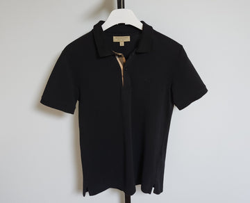 BURBERRY Schwarzes Karo-Poloshirt mit Bestickung, Kurzarm, Größe XS 4010695 157529522